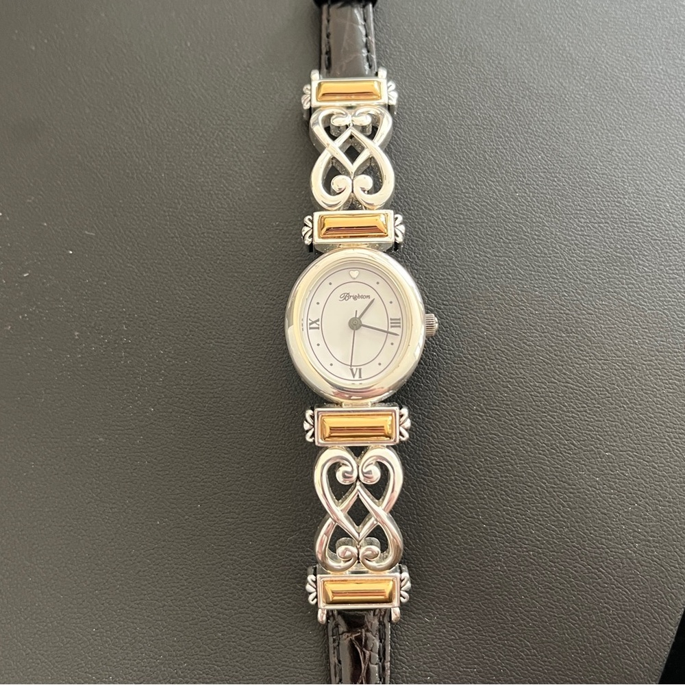 Brighton Women's Silver and Gold Accent Leather Strap Watch